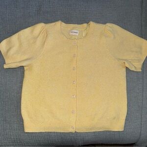 Lucky Brand Short-Sleeve Puff Shoulder Yellow Button-Up Cardigan